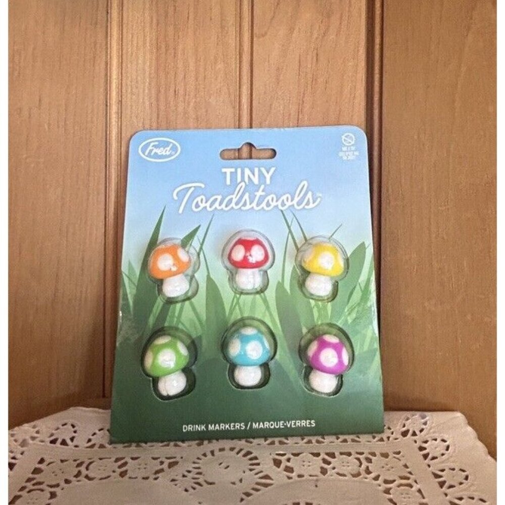 New Genuine Fred 6 Tiny Toadstools Drink Markers 1 inch Mushrooms